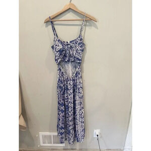 Seed heritage purple and blue geometric boho cut out midi dress size 8 1016